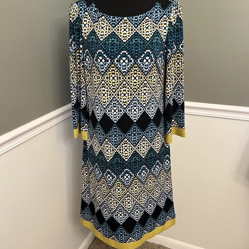 Jessica Howard - Geometric Patterned Dress - Blue, Yellow, Black
